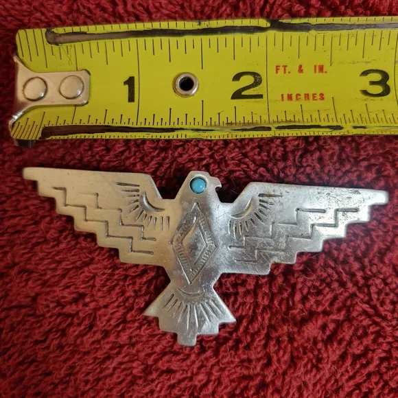 Silver-Tone Thunderbird Bird Accent with Turquoise Stone Pin - Picture 4 of 5